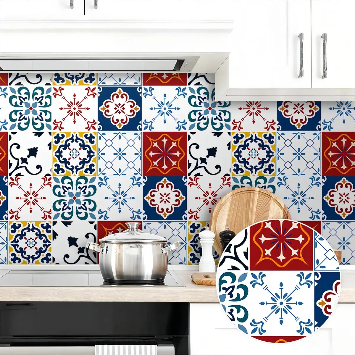 Adesivo Decorativo 5 Metros Papel Parede Azulejo Português Retrô Colorido Cozinha Banheiro Lavável
