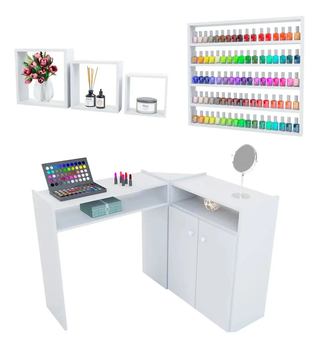 Organizador Para Esmaltes De Unhas Fr Móveis Mesa Manicure Com Capacidade Para 500 Esmaltes - 10 Compartimentos Branco