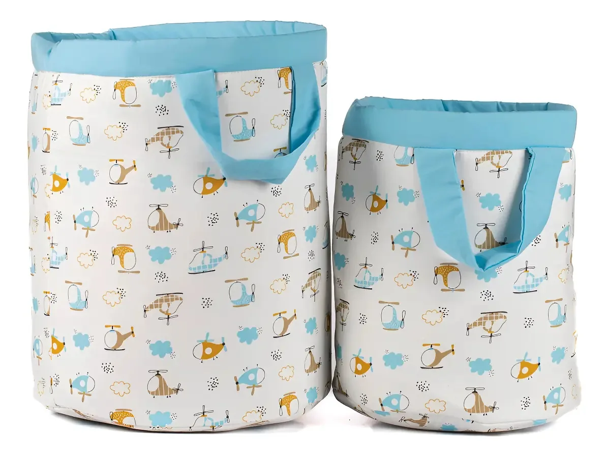 Kit Organizadores Brinquedos Roupas Infantil Menino 2 Pç Cor Helicoptero Azul