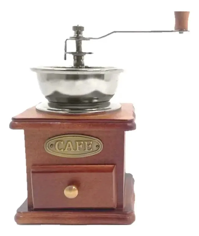Moedor Manual De Cafe E Grãos Em Madeira E Aço Carbono