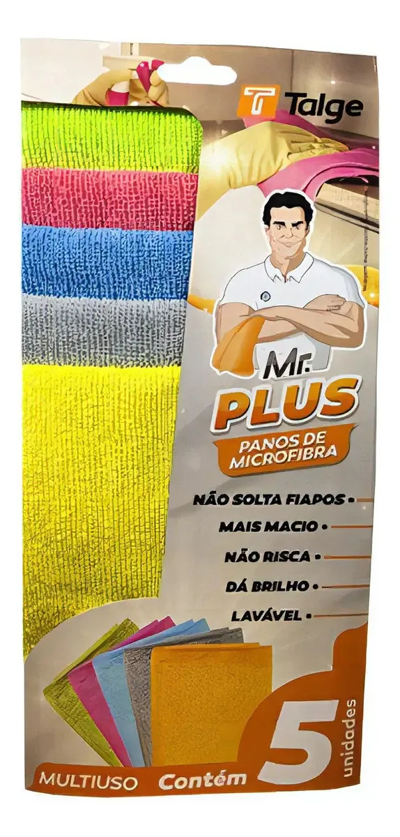 Kit 5 Panos de Microfibra Multiuso Talge 30x38cm Colorido