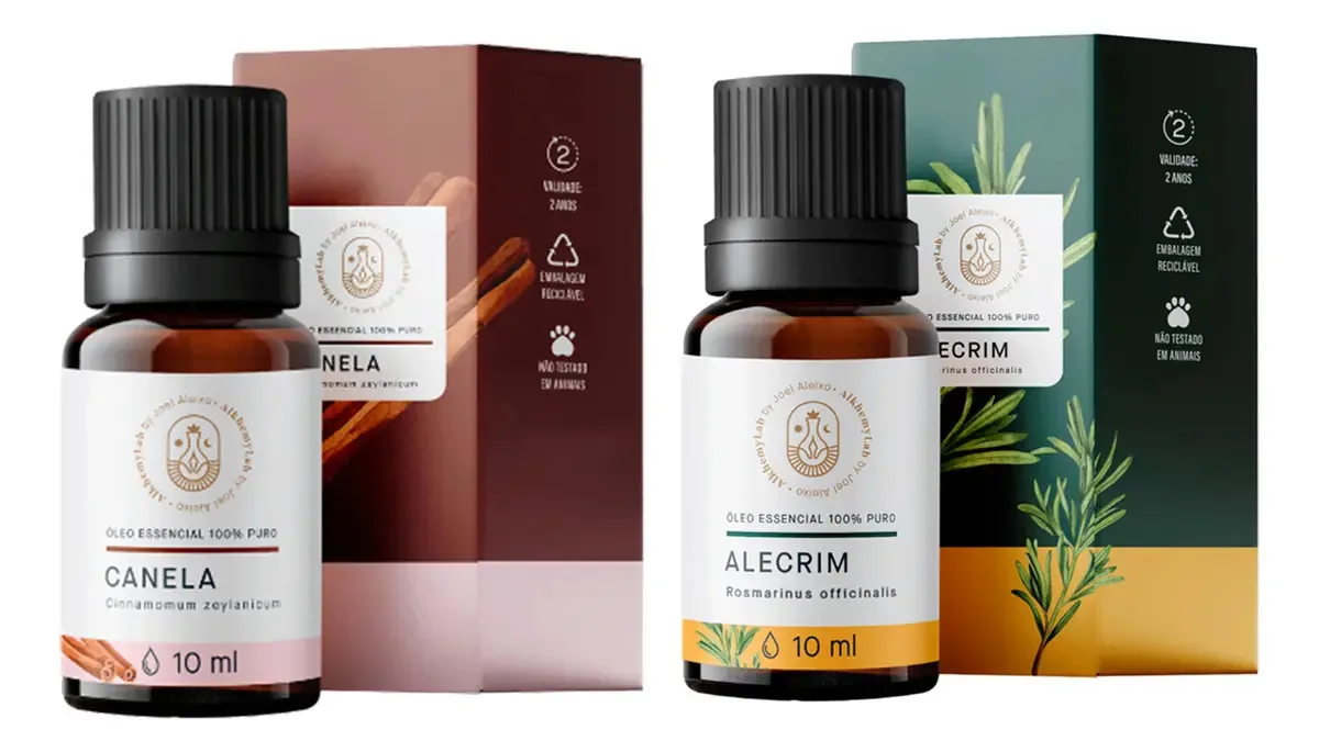 Kit Óleos Essenciais AlkhemyLab Canela Alecrim 10ml Aromaterapia