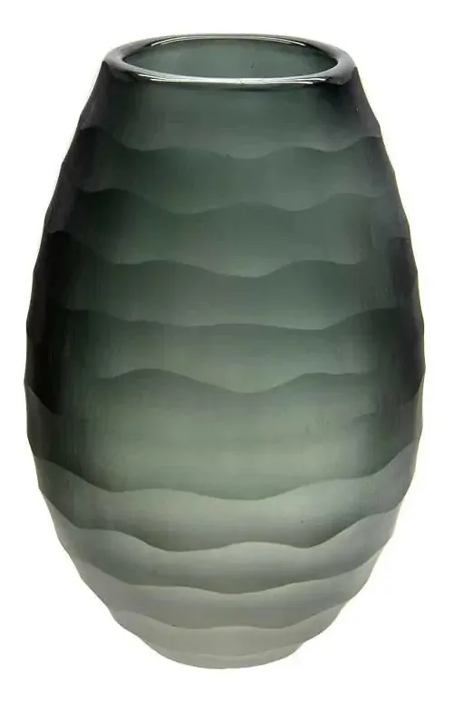 Vaso Decorativo Cinza Ondas Negras Redondo