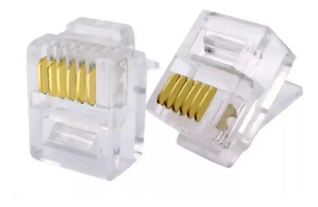 Kit 100 Conectores Seccon RJ12 Macho 6P6C Plástico Transparente