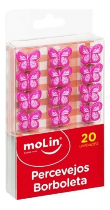 Percevejo Borboleta Molin Com 20 Unidades Rosa