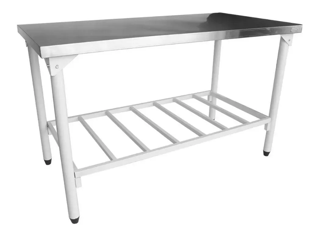 Mesa De Serviço Industrial Inox 140X70 Prateleira Grade