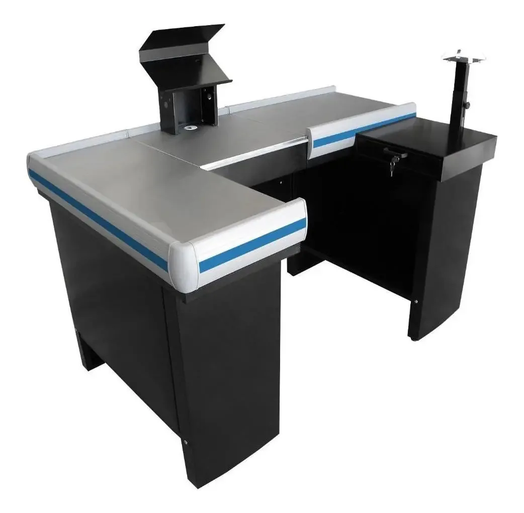 Check-out Caixa Supermercado Kit Automação Gaveta 1,55 Cor Preto Perfil Azul