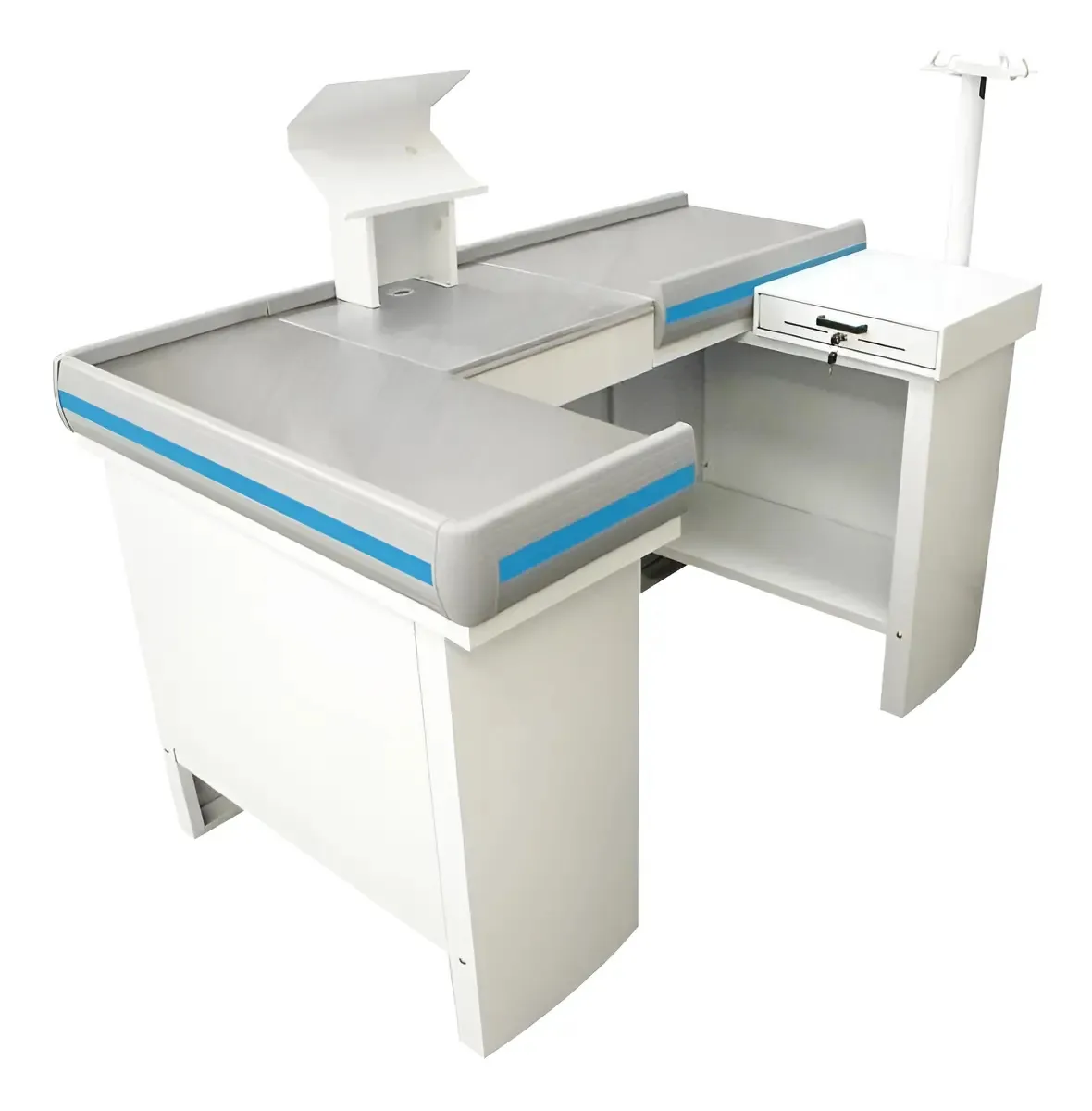 Check-out Caixa Supermercado Kit Para Automação Gaveta 1,55 Cor Branco Perfil Azul