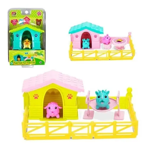Bonecos Pet Com Casinha + Cercado + Balança Lilly Coleção