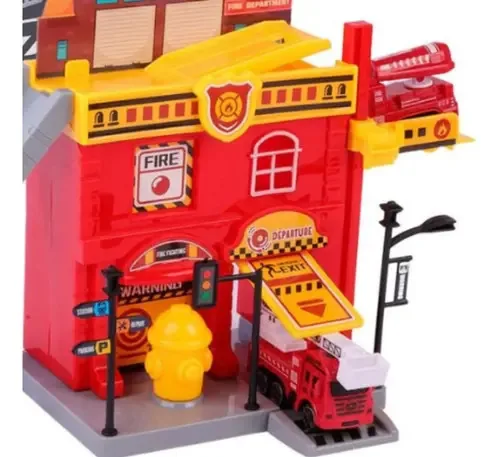 Brinquedo Pista Estação De Bombeiros Para Montar 17 Peças