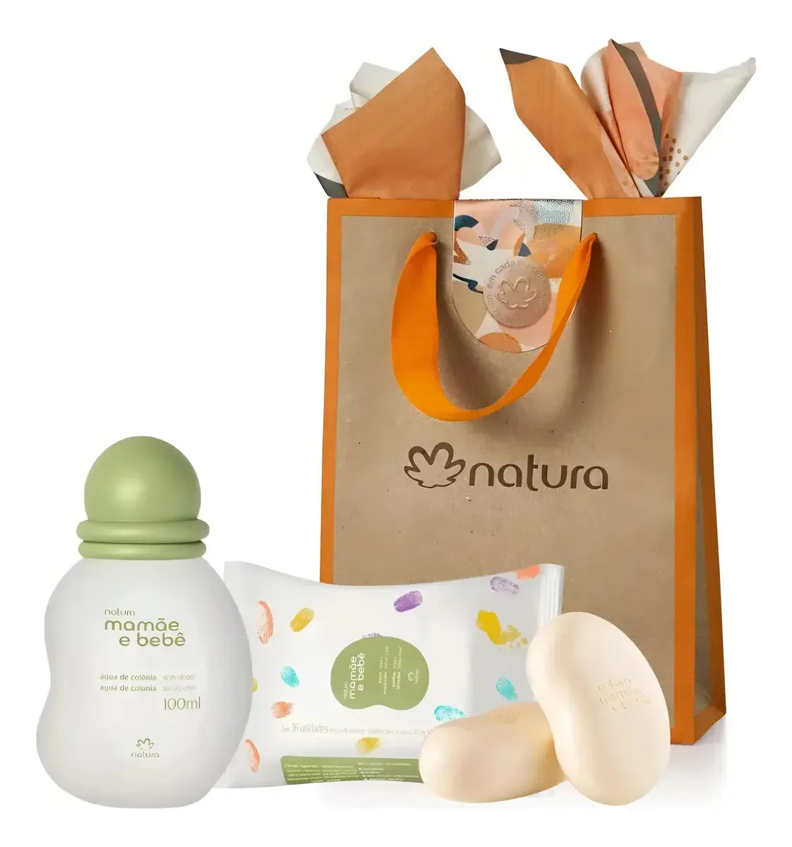 Presente Natura Mamãe E Bebê Colonia+2sabonetes+lenço+sacola