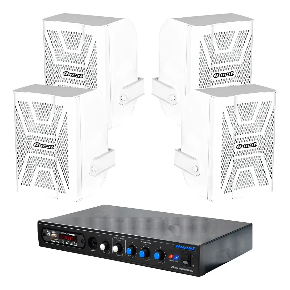 4 Caixas Som Ambiente Oneal Ob-306v 80w + Receiver Om-2000c Cor Branco