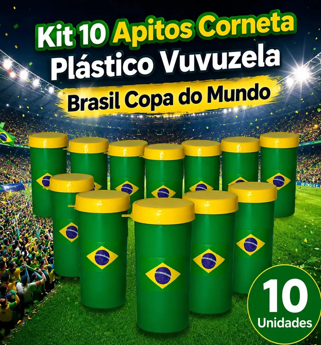 Kit 10 Apitos Corneta Plástico Vuvuzela Brasil Copa Do Mundo