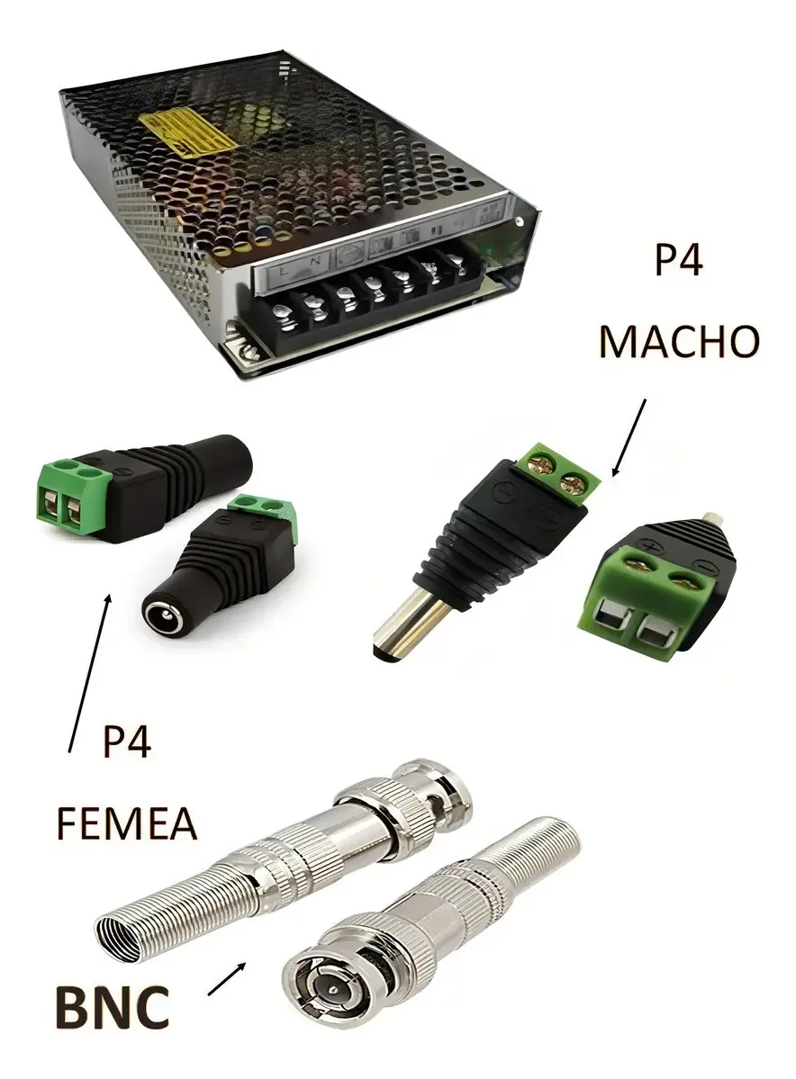 Kit Instalação 4 Câmeras CFTV 12 Conectores Fonte 10A Proteção Segurança