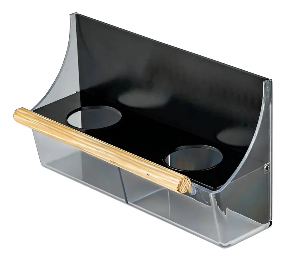 Comedouro Muro Alto para Aves Preto e Cristal Injetfour Pendurável