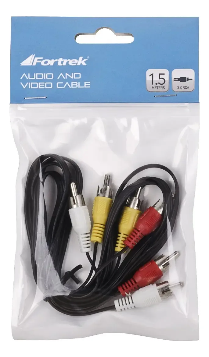 Cabo RCA Triplo para Áudio e Vídeo 1.5m, Preto – Fortrek