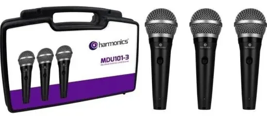 Kit 3 Microfones Harmonics Dinâmico Cardioide Preto Modelo MDU101