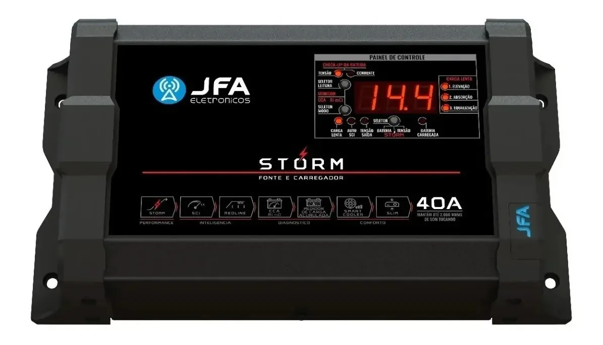 Fonte Automotiva JFA Storm 40A Bivolt 600W com Voltímetro e Amperímetro