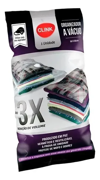 Saco à Vácuo Vac Bag Clink 60x80cm Reutilizável Organizador