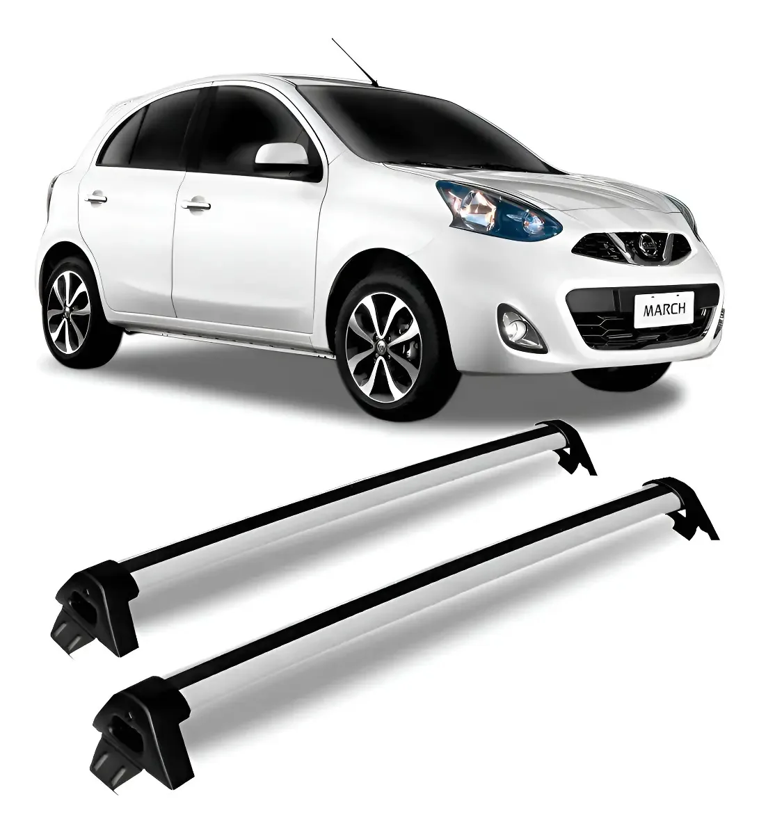 Rack De Teto Nissan March Aluminio Prata Prateado