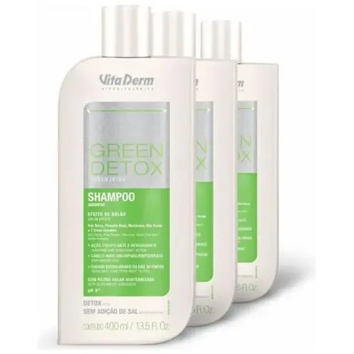 Kit 3 Shampoos Green Detox Vita Derm Controle De Oleosidade