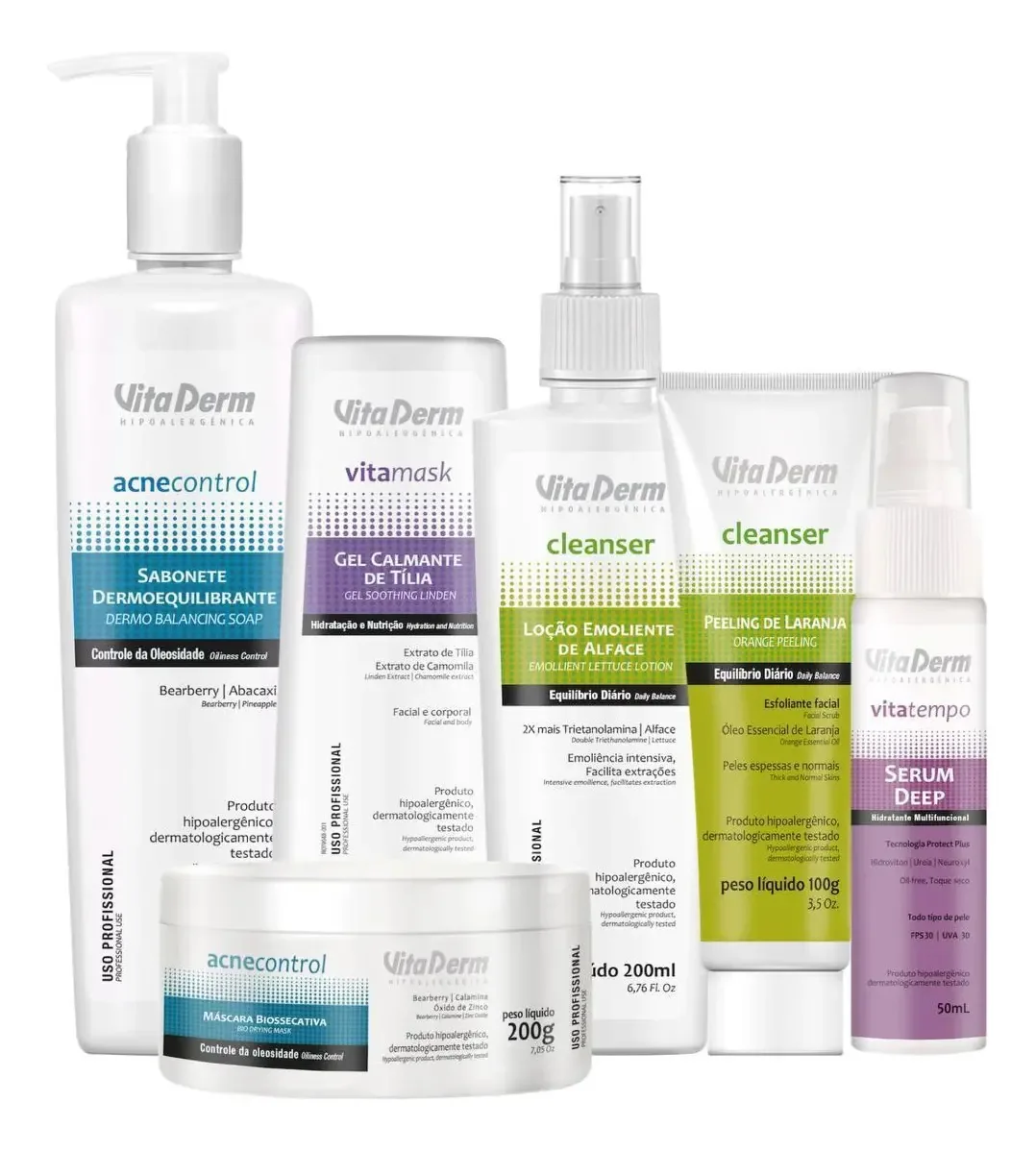 Kit Limpeza Pele Mistas Completo Vita Derm