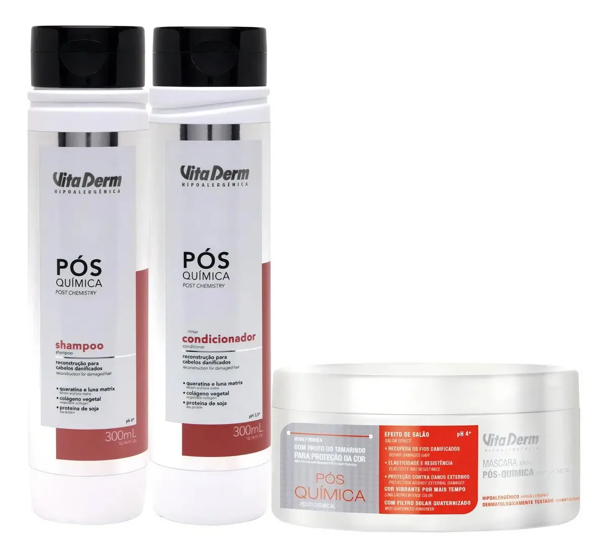 Kit 3 Produtos Pós Química E Proteção Da Cor Vita Derm