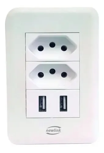 Tomada Usb Duo Ws100 Newlink 2 Tomadas 2 Portas Usb 5v