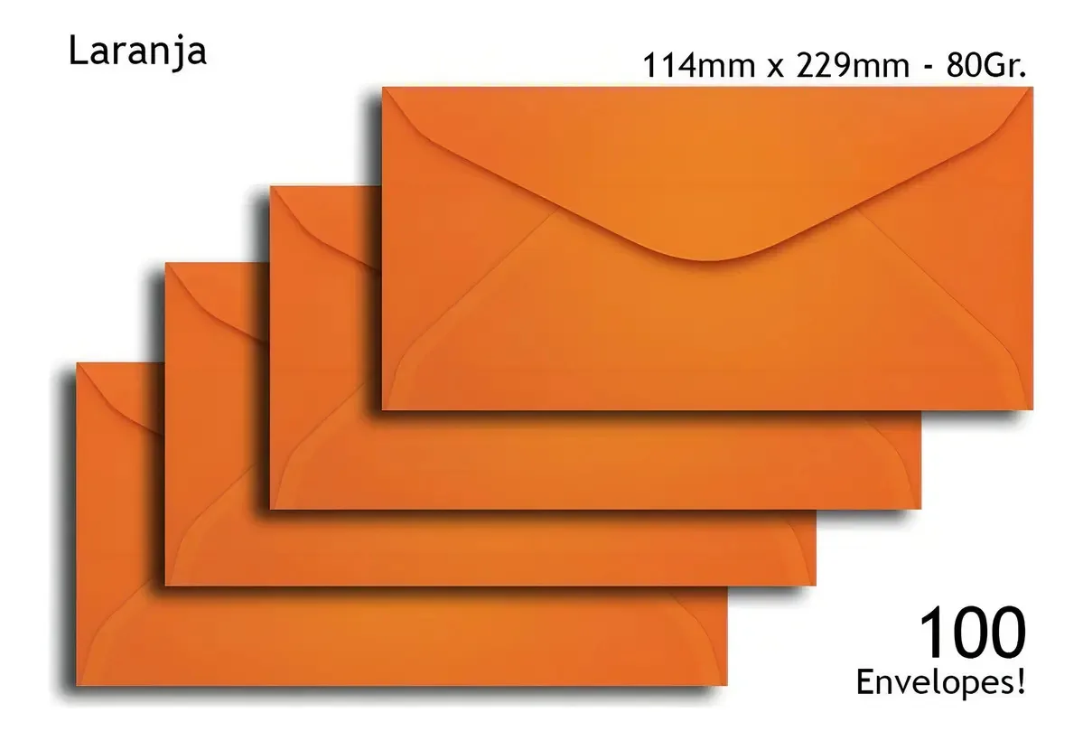 100 Envelopes Ofício Cor Laranja 11,4x22,9