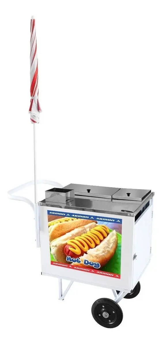 Carrinho Cachorro Quente Hot Dog 3 Cubas Frias 1 Quente Inox