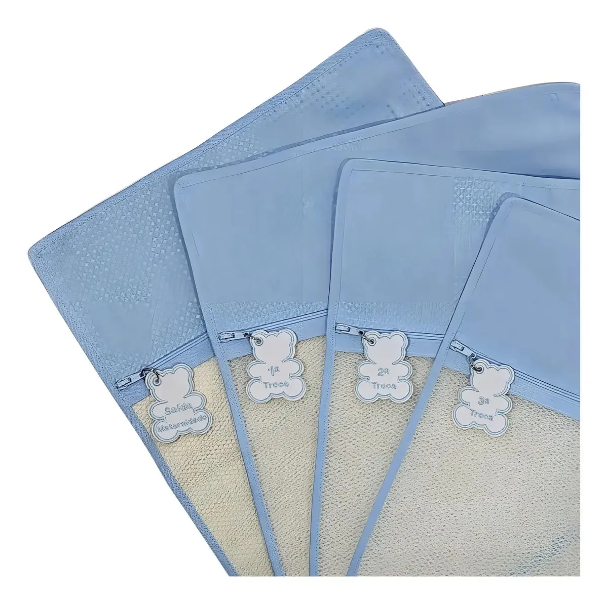 Kit 4 Saquinhos Organizadores Maternidade Com Chaveiro Urso Azul Bebê