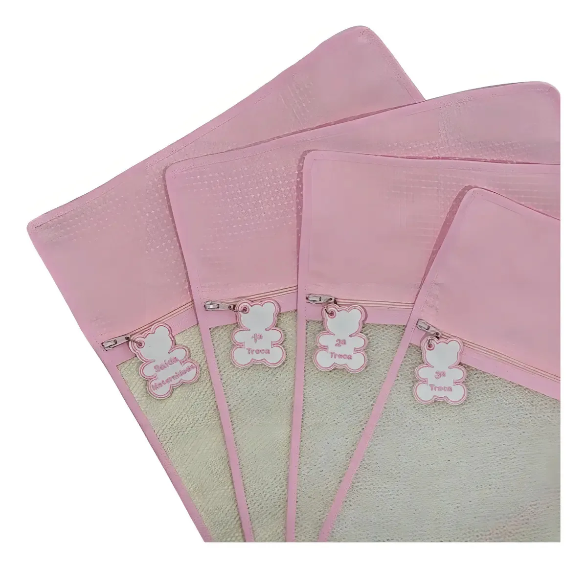 Kit 4 Saquinhos Organizadores Maternidade Com Chaveiro Urso Rosa