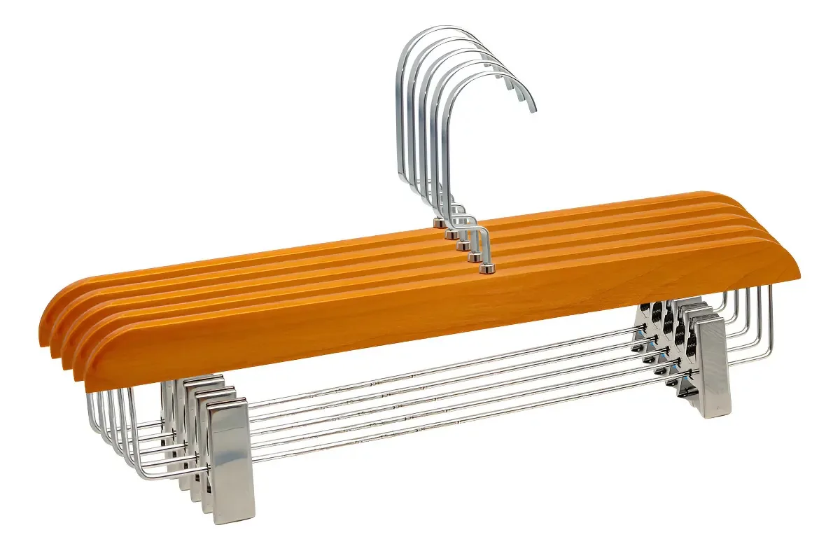 Kit de 100 Cabides de Madeira Marfim com Presilha Prata para Calças e Saias