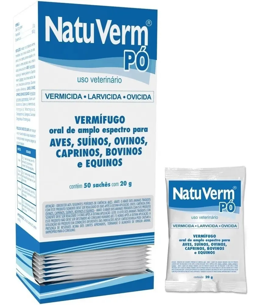 Caixa 50x Natu Verm Pó (sachê 20g) - Vermífugo Para Aves , Suínos , Ovinos