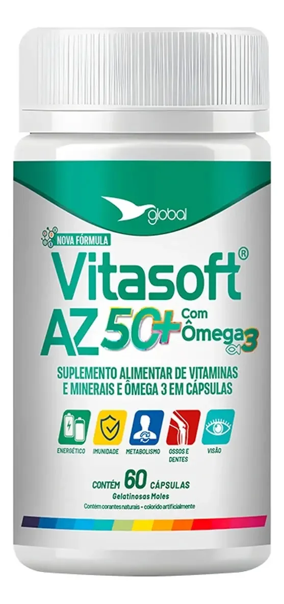 Polivitamínico Global Suplementos 50+ Ômega Vitaminas e Minerais 60 Caps