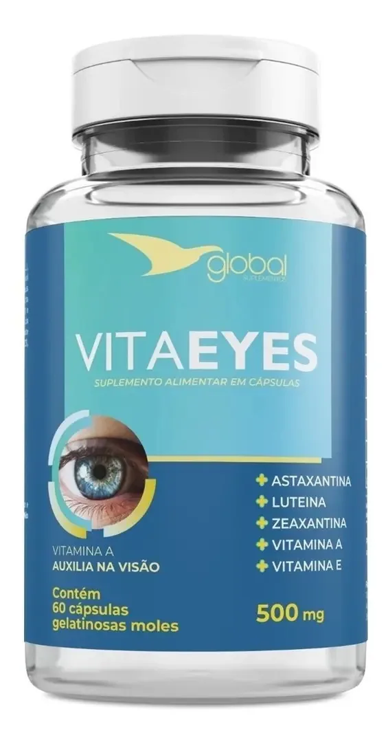 Suplemento Olhos Vista Ocular VitaEyes Luteína Astaxantina e Zeaxantina + Vitamina E - 60 Cápsulas - Global Suplementos