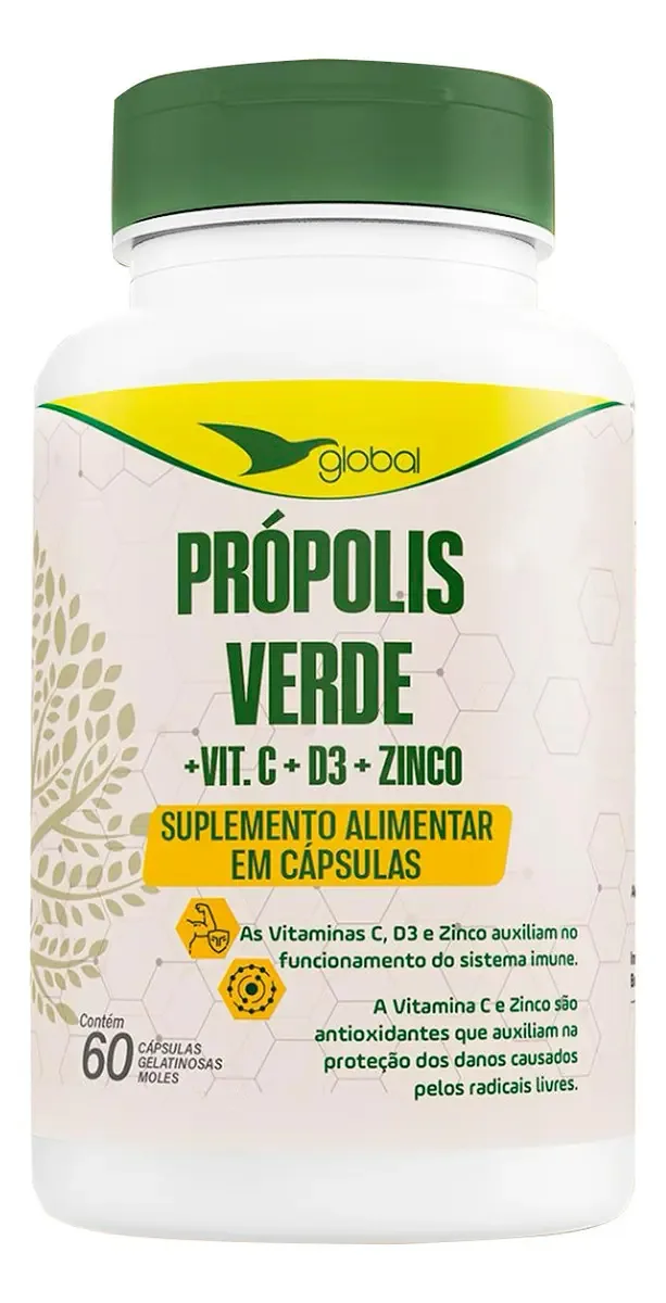Suplemento De Própolis Vit. C, D3 E Zinco 60 Capsulas Global Suplementos