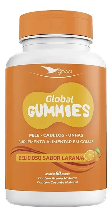 Vitaminas Gummies Pele Cabelo Unha Laranja 60un - Global Suplementos
