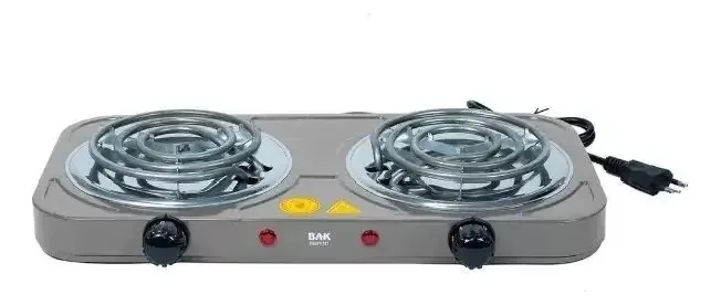 Fogareiro Elétrico Bak 2 Bocas Cinza Fogão Portátil Cooktop