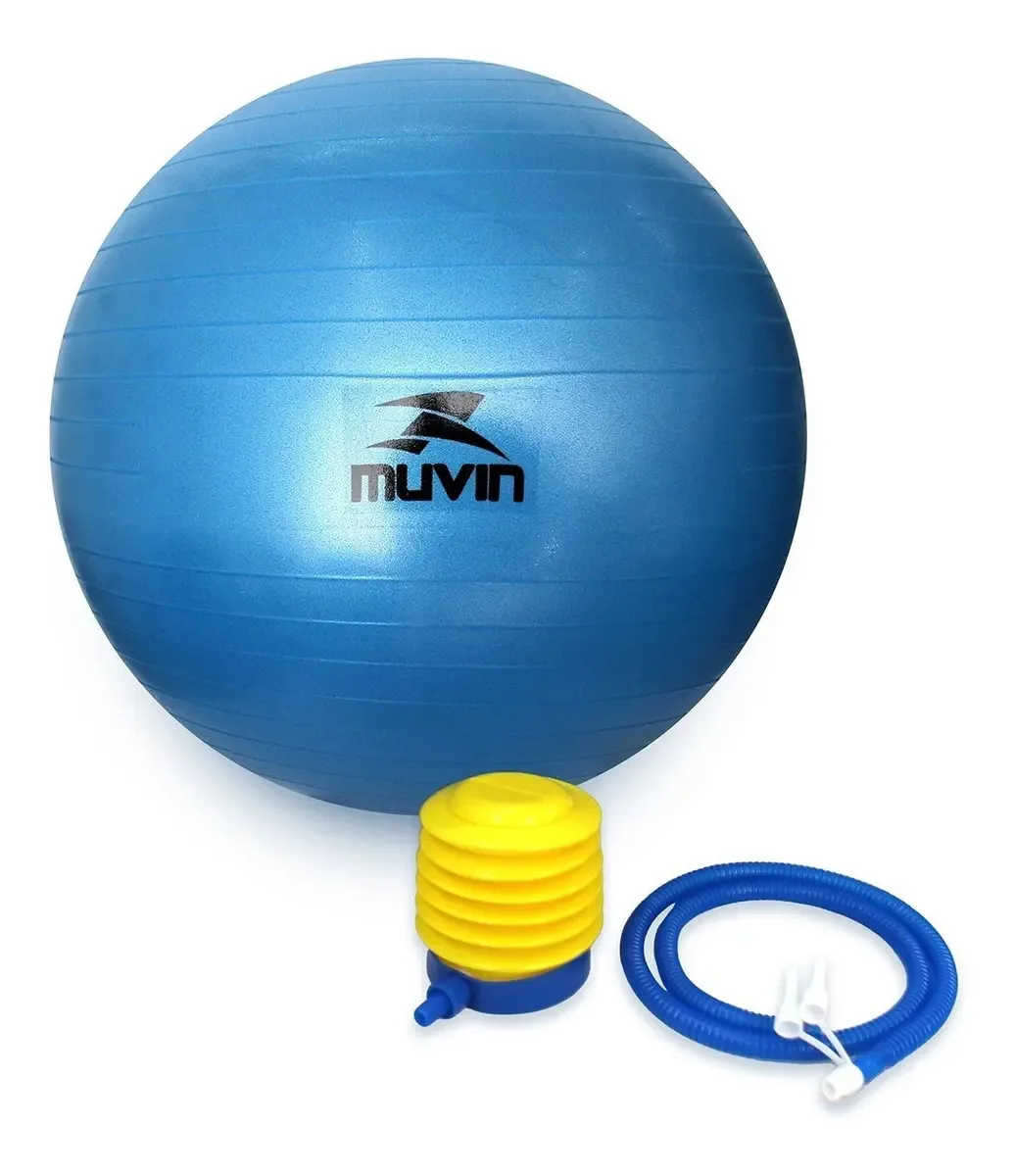 Bola de Pilates 55cm Muvin – Antiestouro – Suporta até 300kg – Com Bomba – Ginástica – Fitness – Pilates – Yoga – Fisioterapia – Flexibilidade – Fortalecimento – Tonificação – Fácil Limpeza - Azul