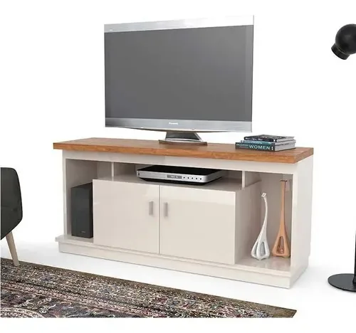 Rack Requinte Tv C/ Rodízios Embutidos Cor Off White/amendoa