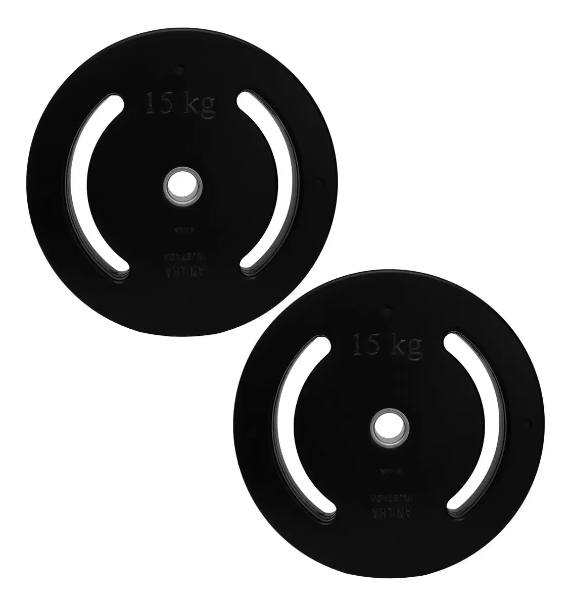 2 Anilhas Injetadas De 15 Kg Cada C/ Anel De Inox Standard Preto