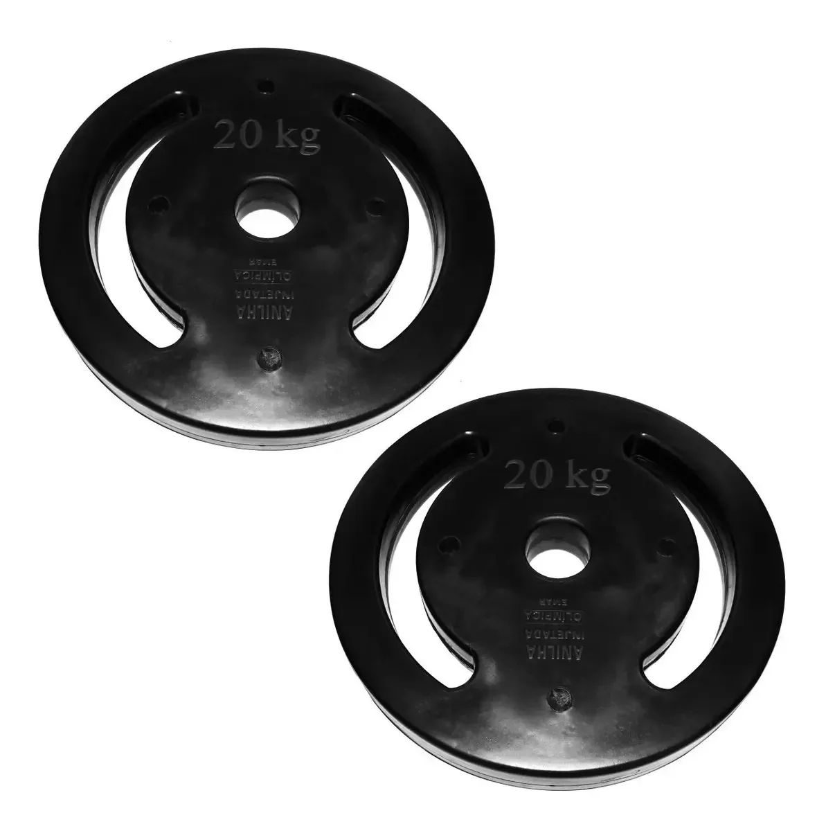Kit Com 2 Anilhas Injetadas Emar De 20 Kg Cada Furo Olímpico