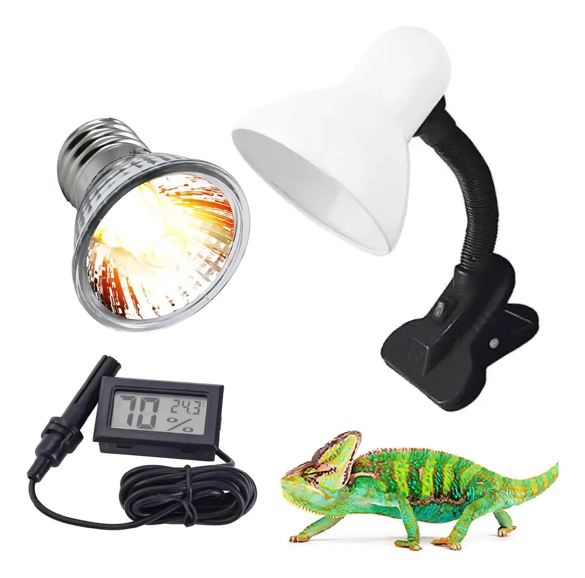 Lâmpada Uva/uvb 3.0 Termômetro Higrômetro Luminária Presilha 50w 110v