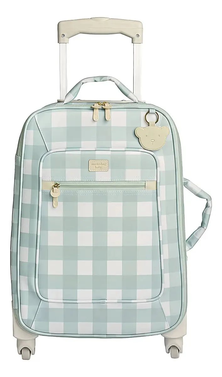 Mala Maternidade Com Rodinhas Bear Xadrez Menta Masterbag