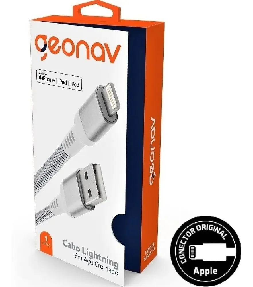 Cabo Para iPhone Geonav Em Aço 1 Metro