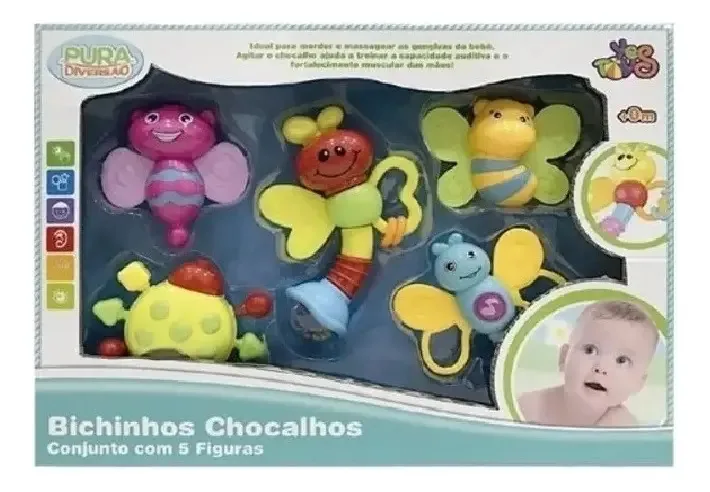 Kit de Chocalhos Bichinhos Yes Toys para Bebê Colorido