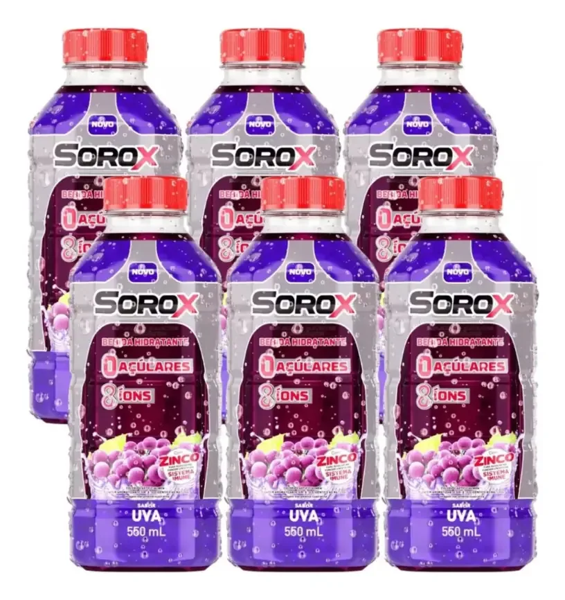 Pack 6 Sorox Hidratante Zero Açúcar 8 Ions Sabor Uva 550ml