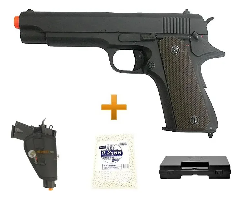 Pistola De Airsoft Eletrica 1911 Bivolt + Esferas 0,20g + - Preto