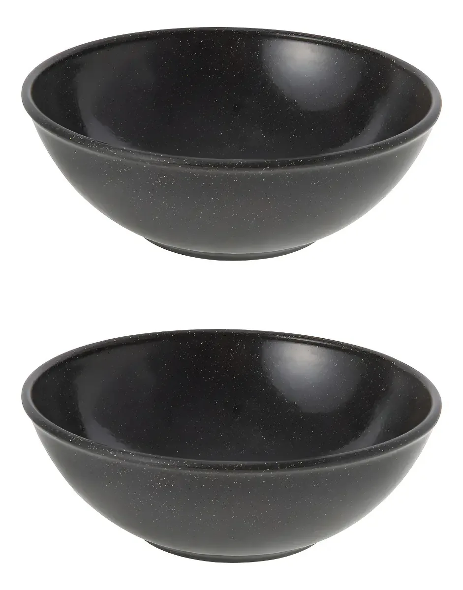 Kit 2 Tigelas Bowls Evo Madeira Plástico Preto 1L 18,5cm
